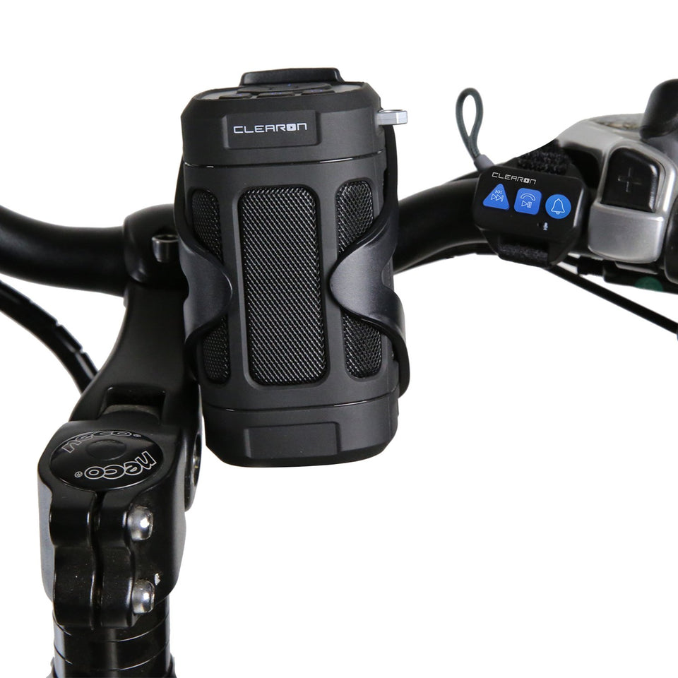 Clearon front view showing speaker design and compact portability benefit