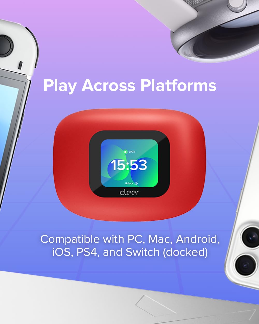 Cleer ARC 3 wide compatibility with PS4/PS5/Switch/Quest/PC.