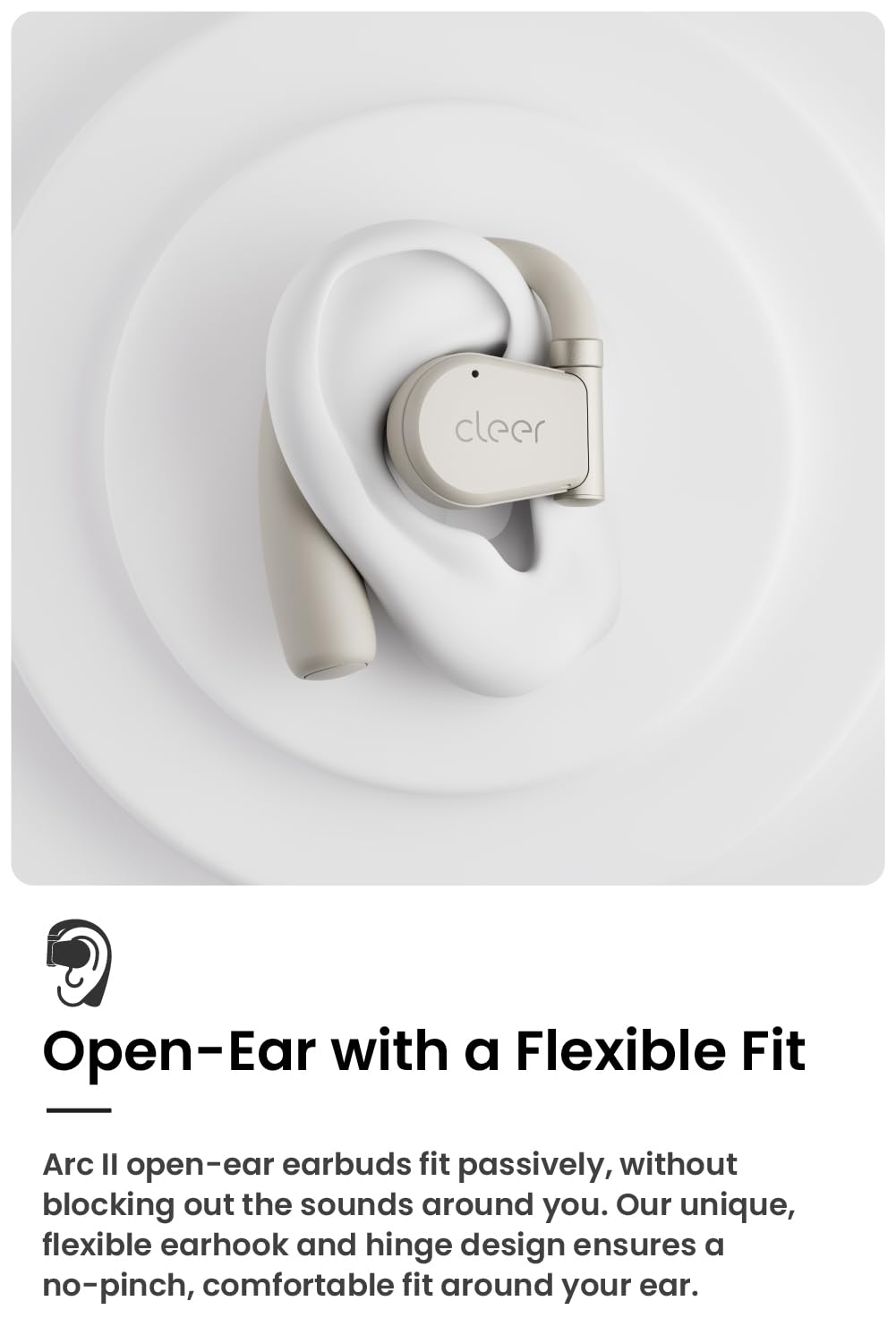Cleer ARC II ergonomic fit emphasizes comfortable, sanitary listening without ear canal pressure