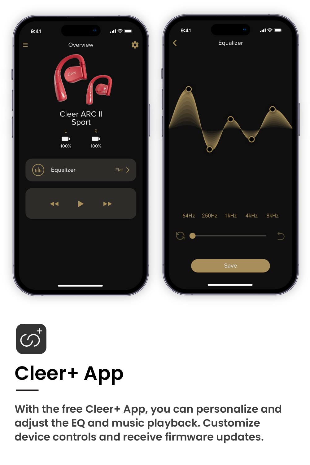 Cleer ARC II Sport open-ear headphones 16.2mm drivers and built-in mic for calls.