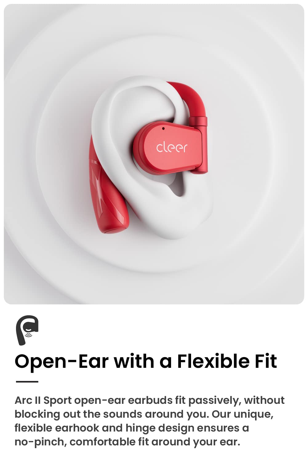 Cleer ARC II Sport open-ear headphones with ear-hooks for stable fit during workouts.