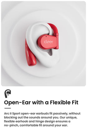 Cleer ARC II Sport open-ear headphones with ear-hooks for stable fit during workouts.
