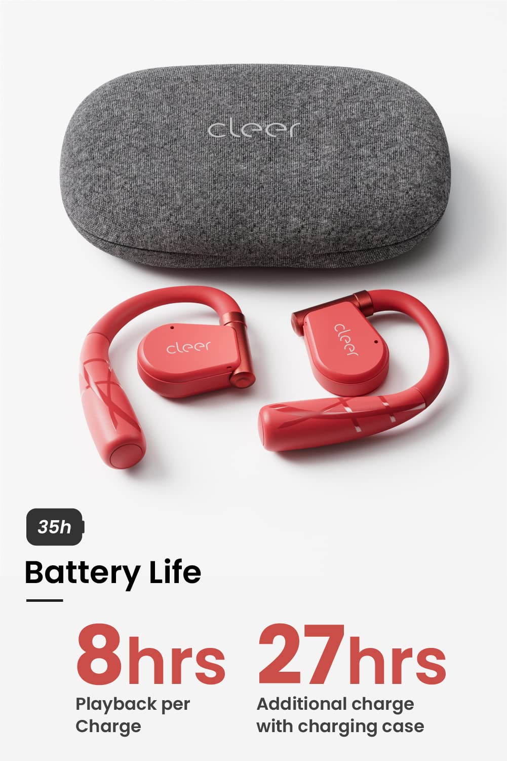 Cleer ARC II Sport open-ear headphones showcasing multi-point device setup.