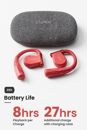 Cleer ARC II Sport open-ear headphones showcasing multi-point device setup.