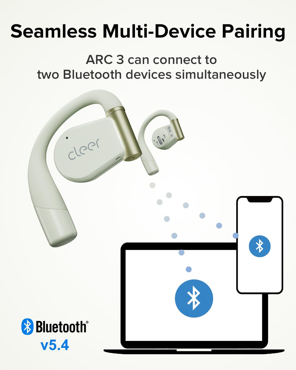 Cleer ARC 3 Bluetooth 5.4 with multi-point pairing for seamless device switching.