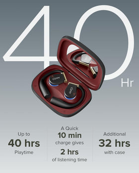 Cleer ARC 3 Sports Pro 40-hour battery with wireless charging case for extended listening.