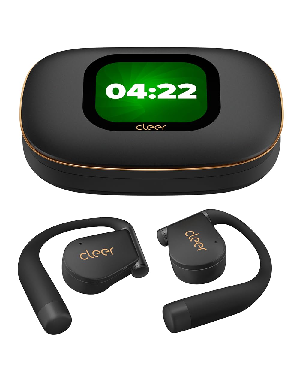 Cleer ARC 5 open-ear buds with hooks for secure, comfortable running and workouts.