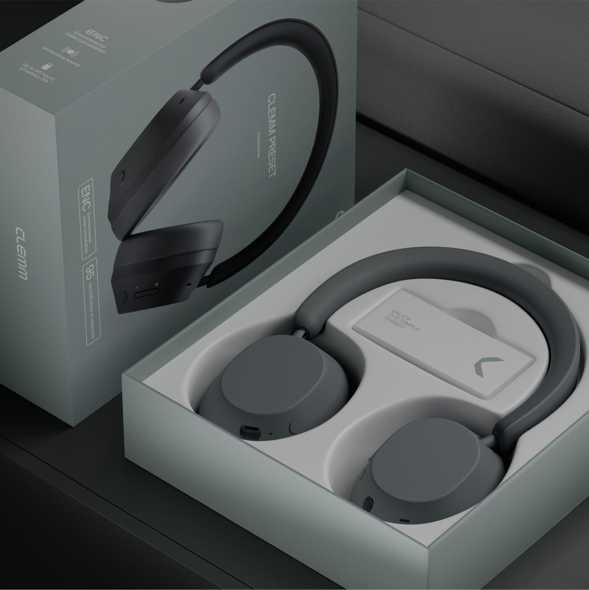 Clemm Preset AUX cable and port detail showing wired option for uninterrupted listening