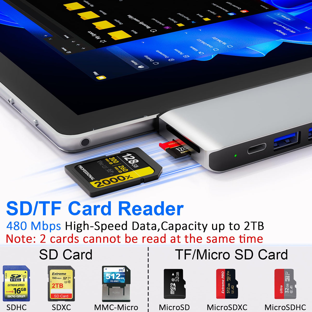 Clickfish Surface Pro docking SD/TF reader enables quick media access