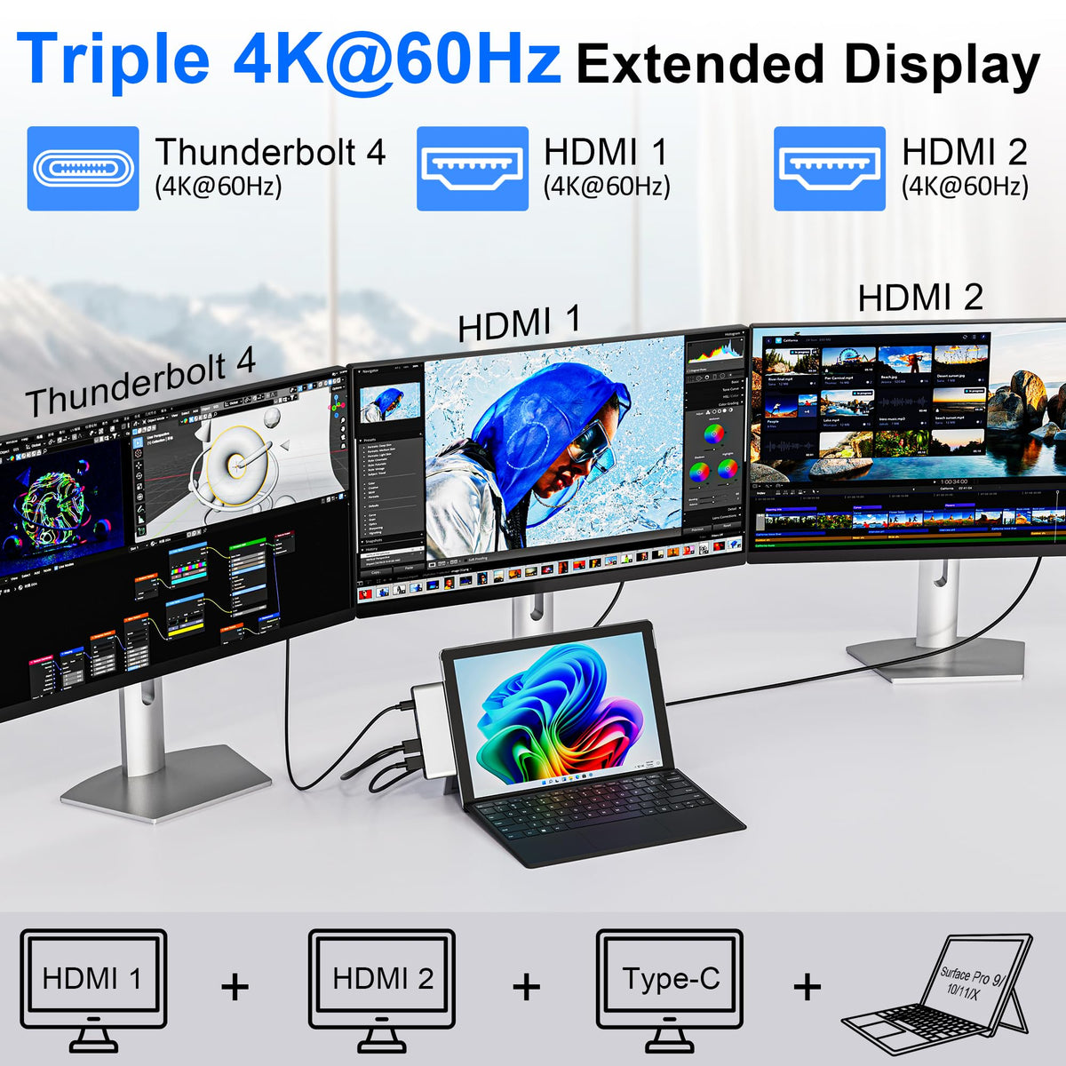 Clickfish Surface Pro docking Thunderbolt 4 enables 8K-ready high-res tasks