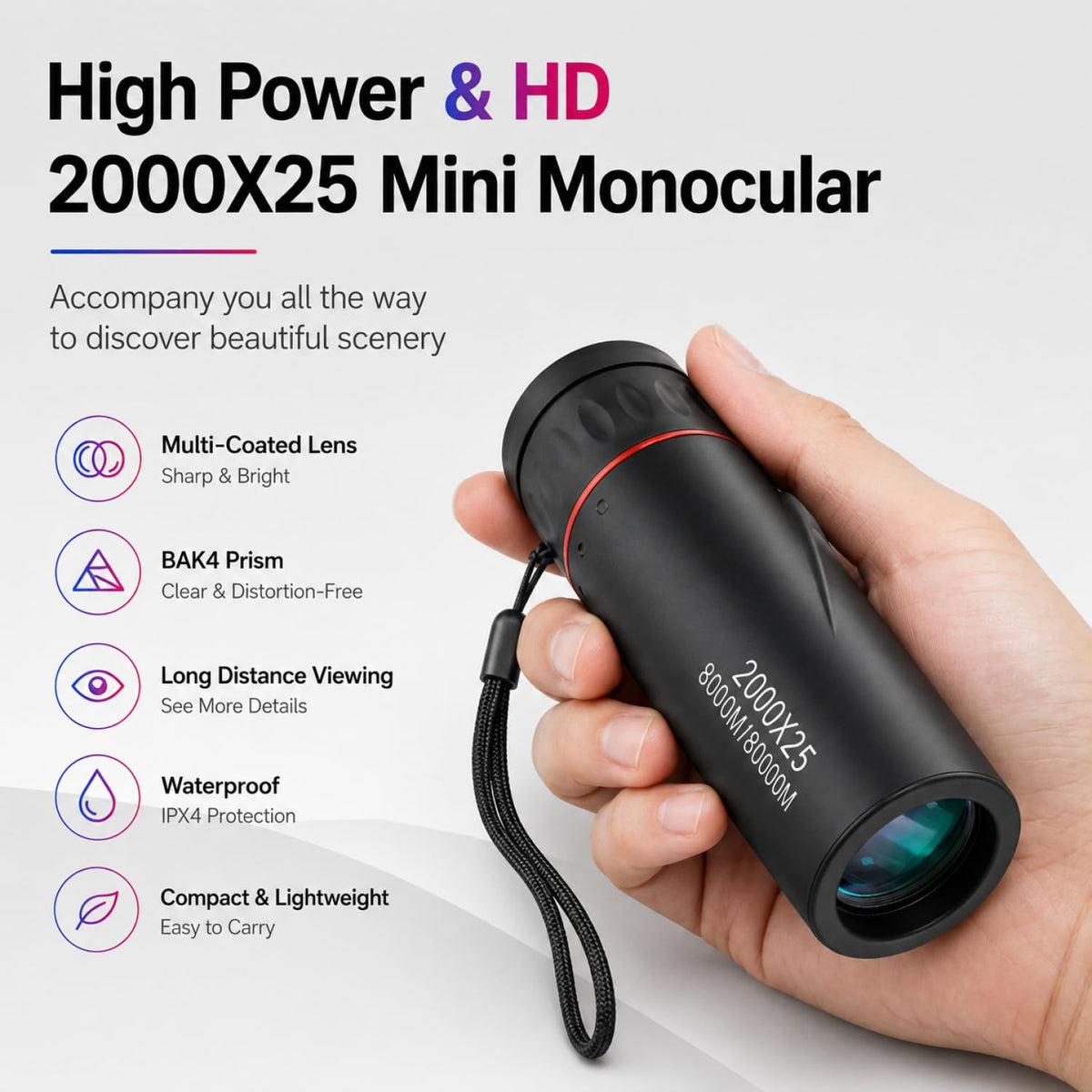 CLNXMT mini monocular is compact for hiking and travel.