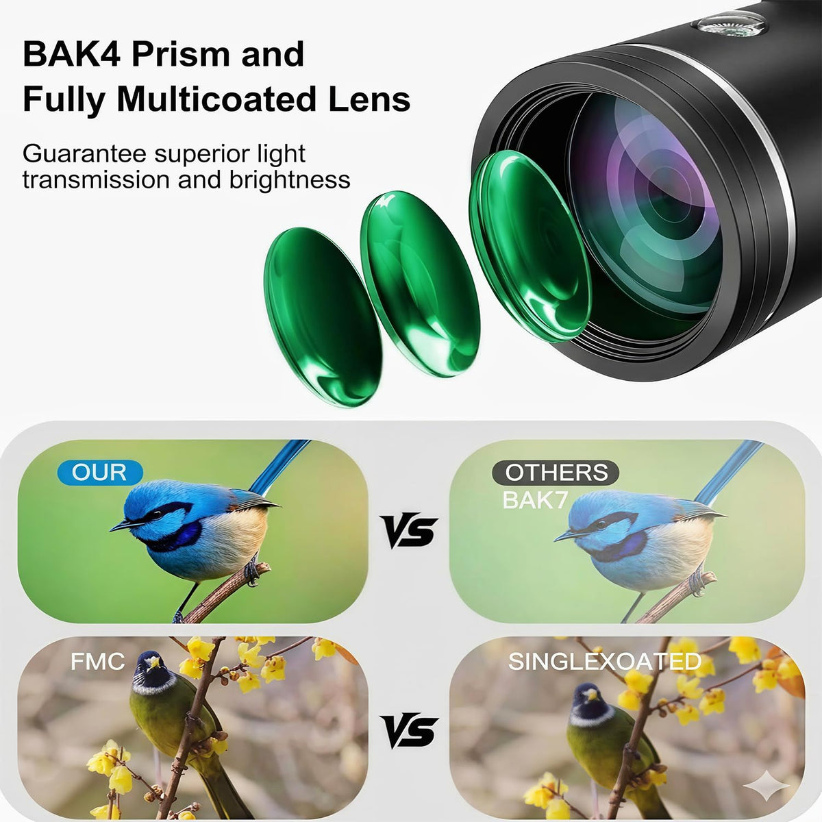 CLNXMT lens and prism close-up showing FMC coatings and brighter images