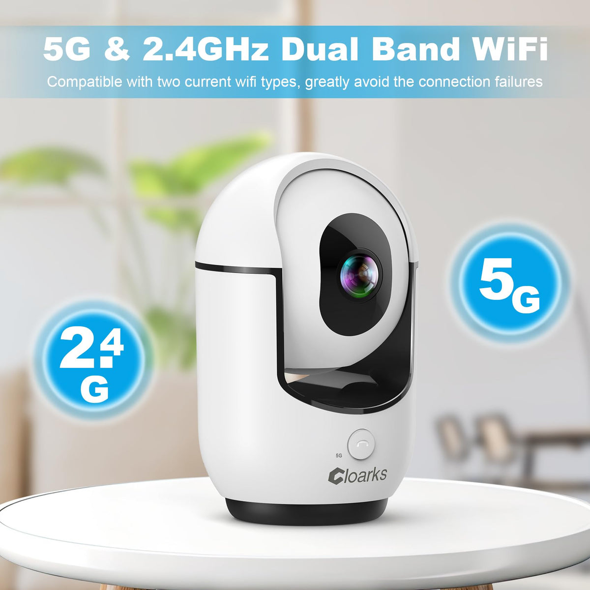 Cloarks 2K camera two-way audio with one-click call for easy family check-ins.