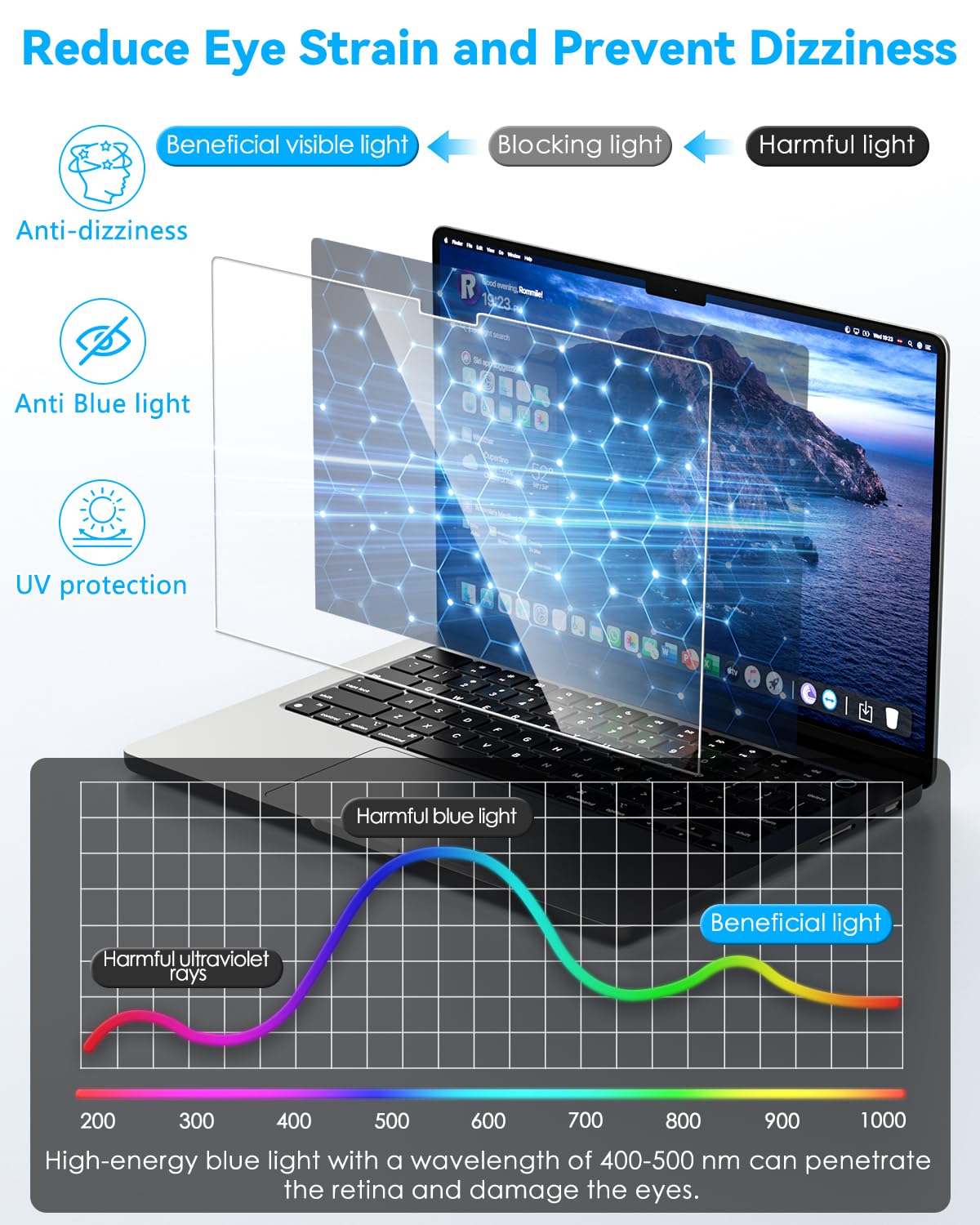 CloudValley anti-glare surface minimizes reflections during work