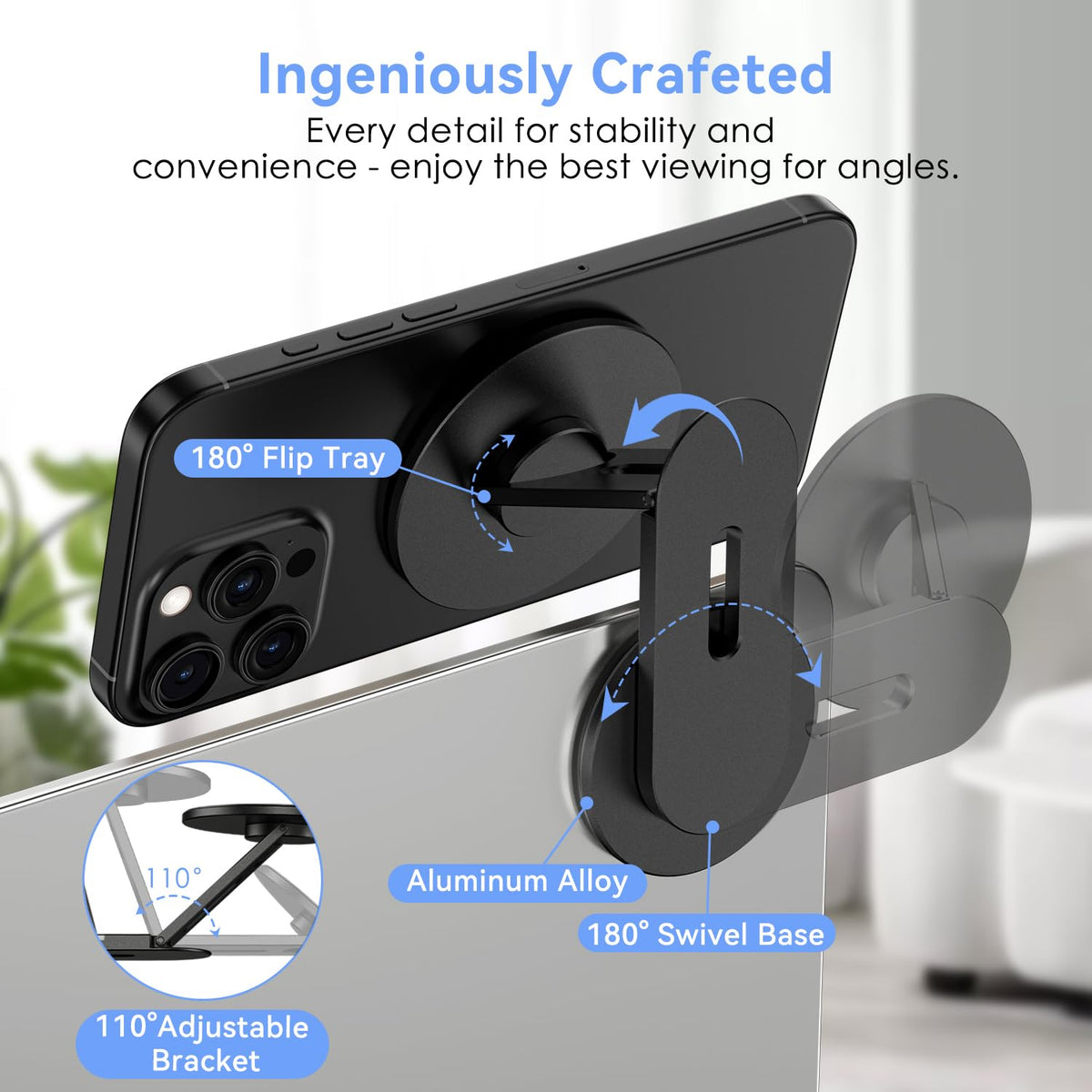 CloudValley magnetic laptop phone holder 360 rotation for flexible orientation
