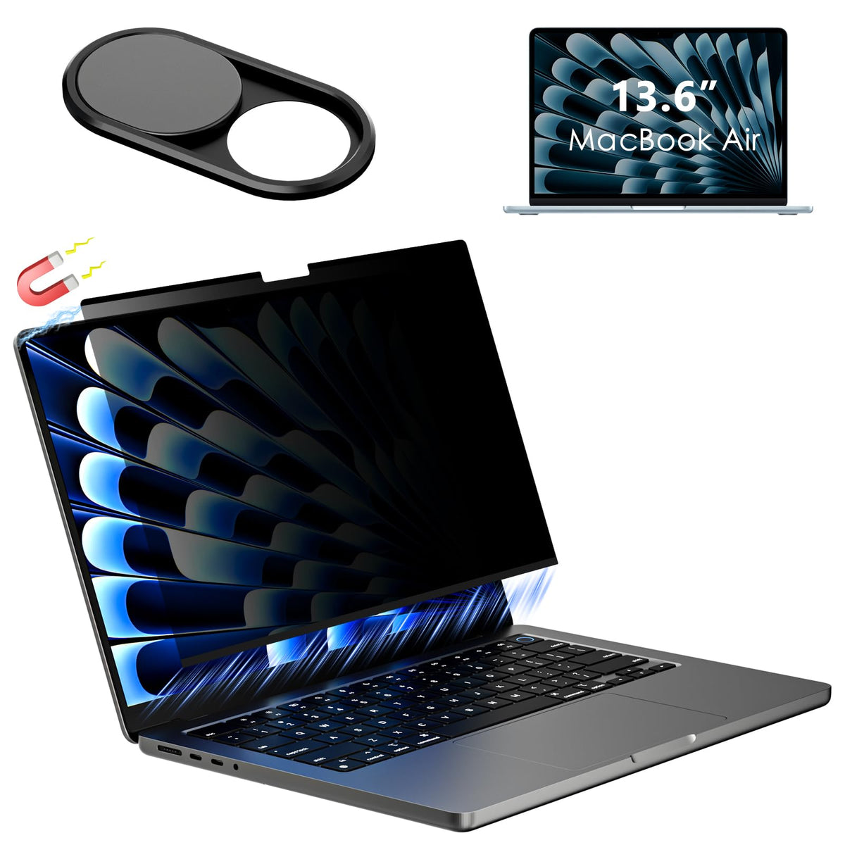 CloudValley magnetic privacy screen on MacBook Air front view showing privacy and clarity