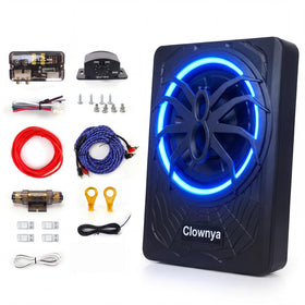 Clownya front view underseat subwoofer showing compact design and improved bass