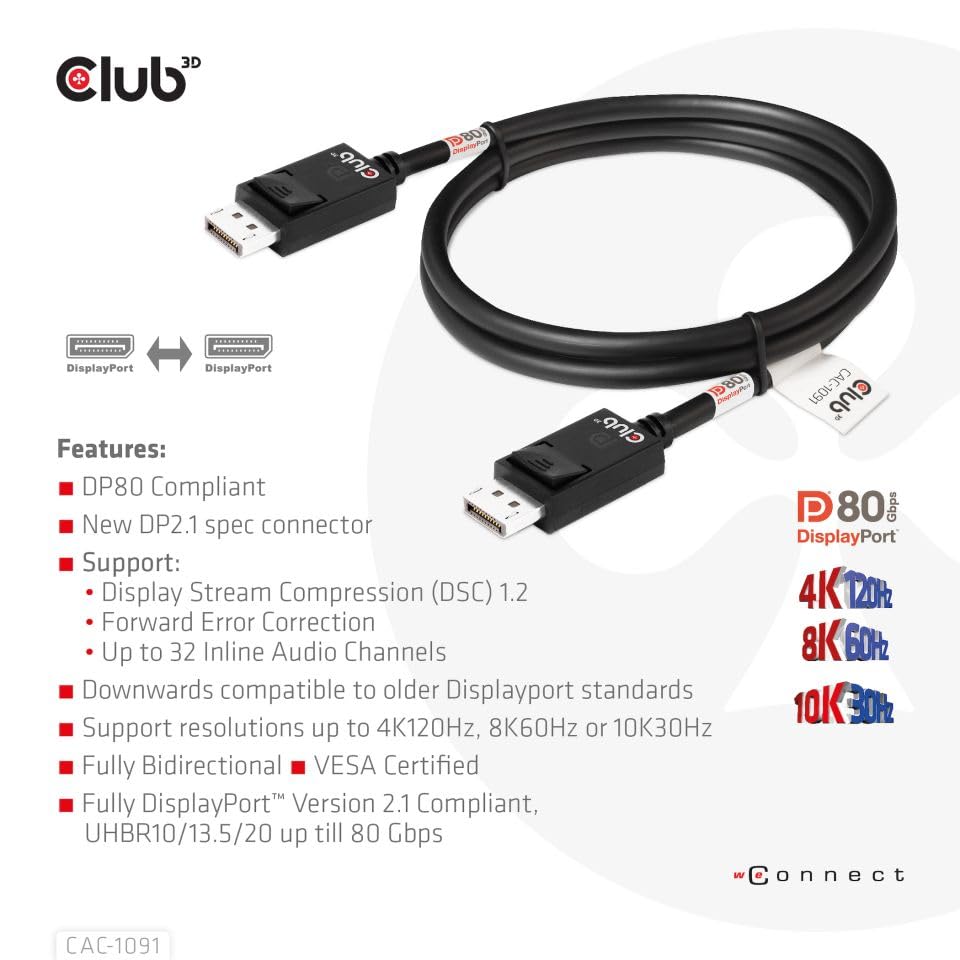 Club 3D CAC-1091 10K60Hz capability supports advanced display workloads.