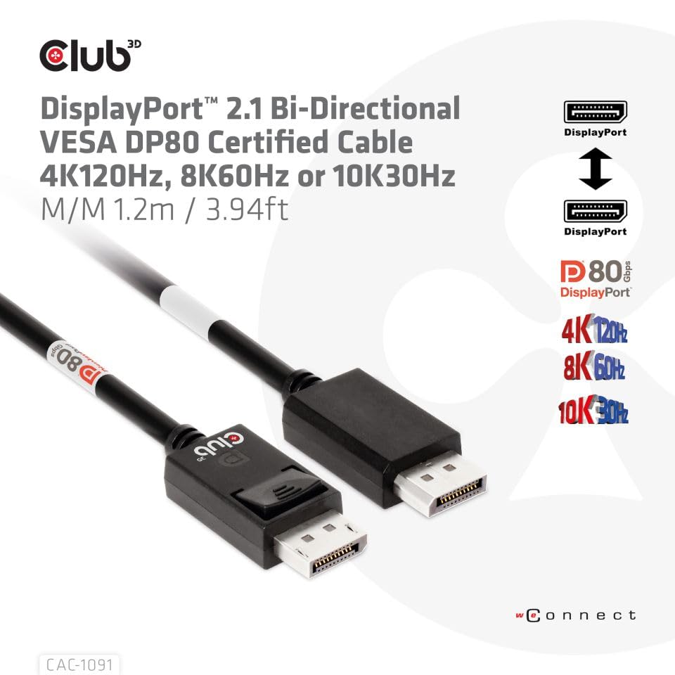 Club 3D CAC-1091 DP80 bandwidth enables smooth 4K120Hz video.