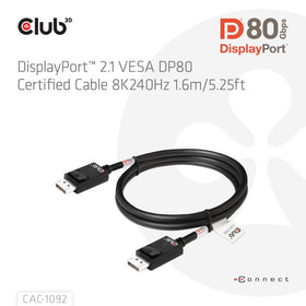 Club 3D CAC-1092 DP80 certified cable suitable for high refresh rate displays