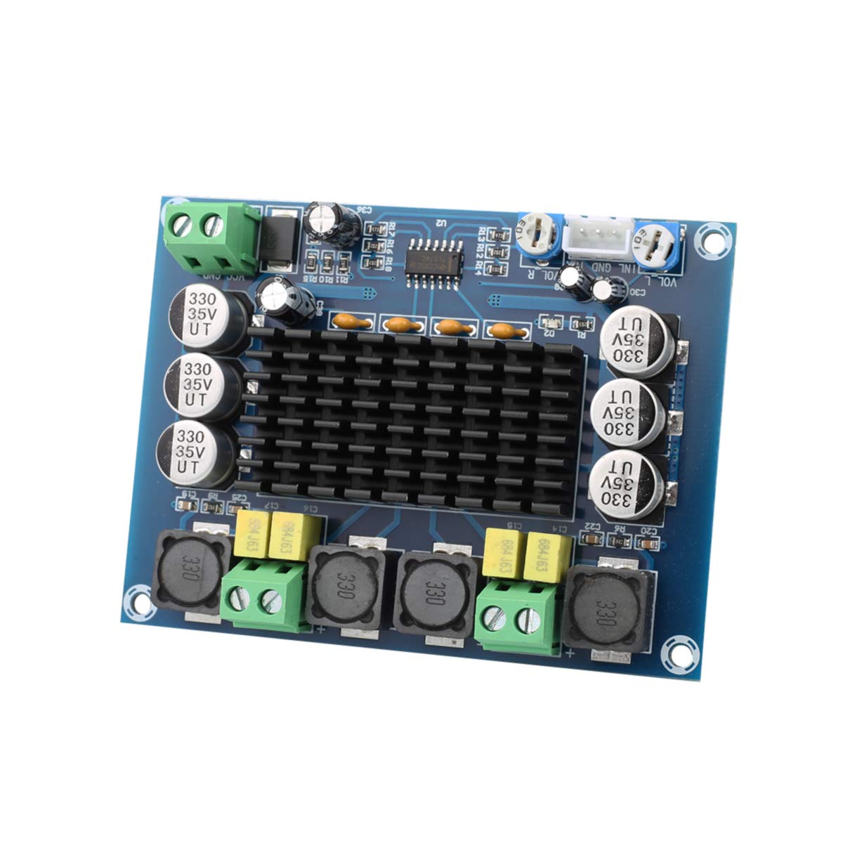 Clyxgs amplifier board front view showing layout and connectors for easy integration