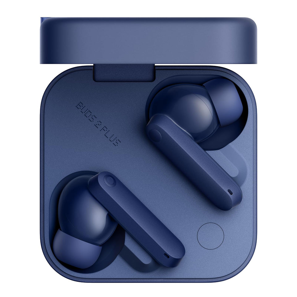 CMF Buds 2 Plus blue earbuds shown with box, highlighting wireless freedom.
