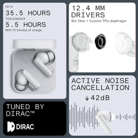 CMF BY NOTHING charging case next to coin showing compact size and long battery benefit