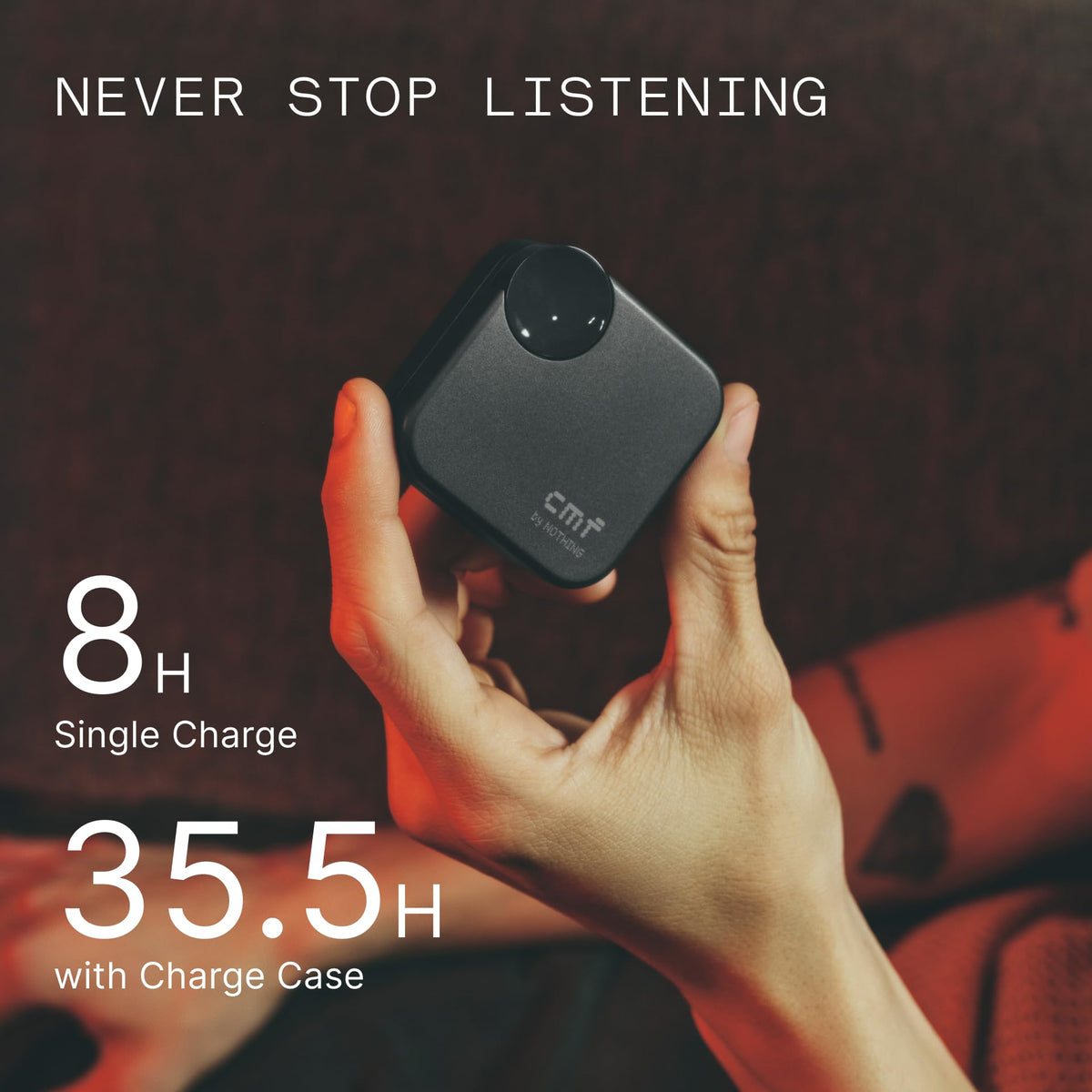 CMF BY NOTHING earbuds during workout demonstrating IP54 resistance to sweat and spray