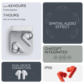 CMF BY NOTHING earbud close-up showing dual drivers for rich bass and clarity