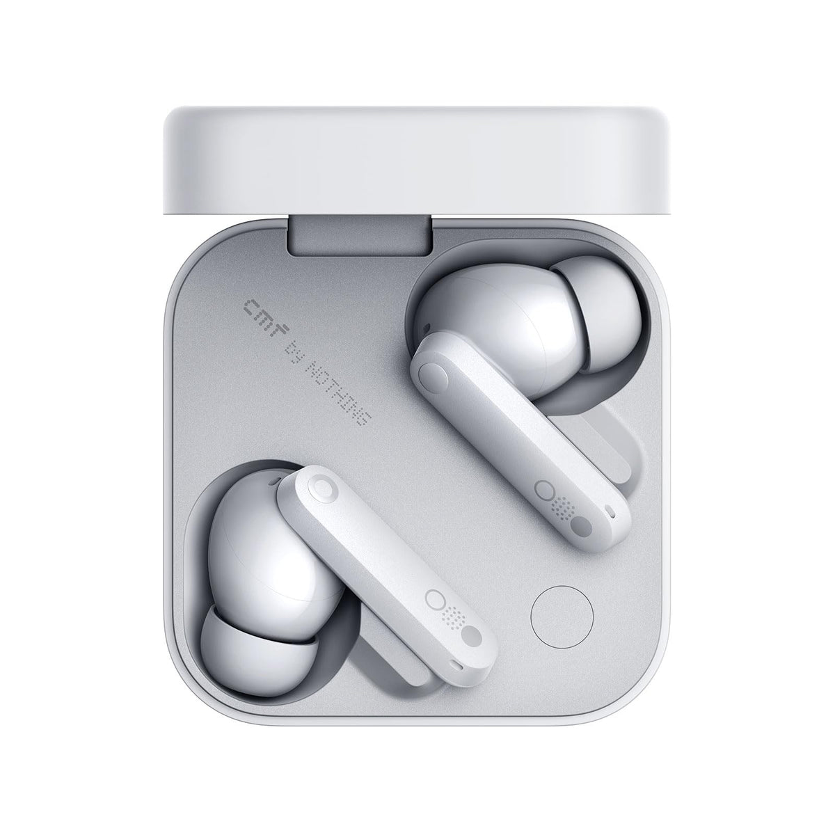 CMF BY NOTHING front view of earbuds showing sleek design and clear visuals
