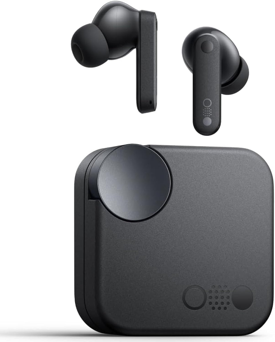 CMF BY NOTHING front view of earbuds and charging case showing portability and long battery life