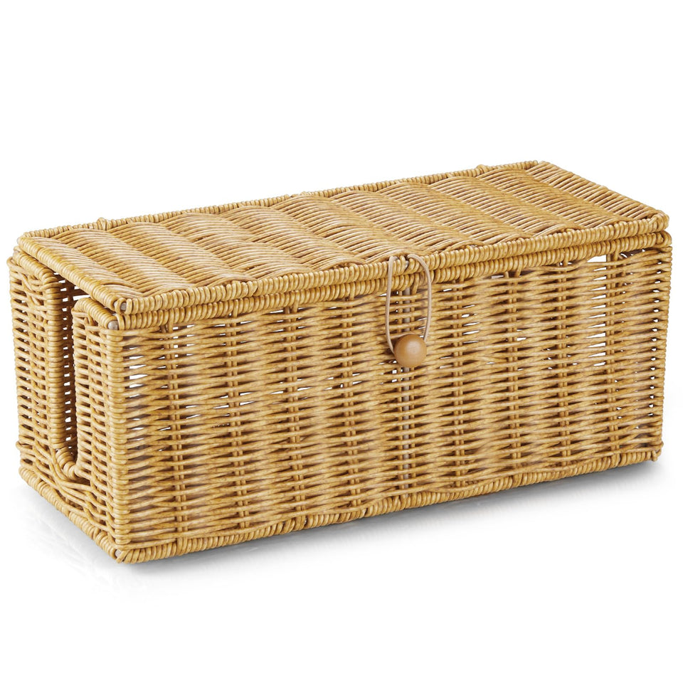 CMLKLZD handwoven-rattan cable box elevates space while concealing cords.