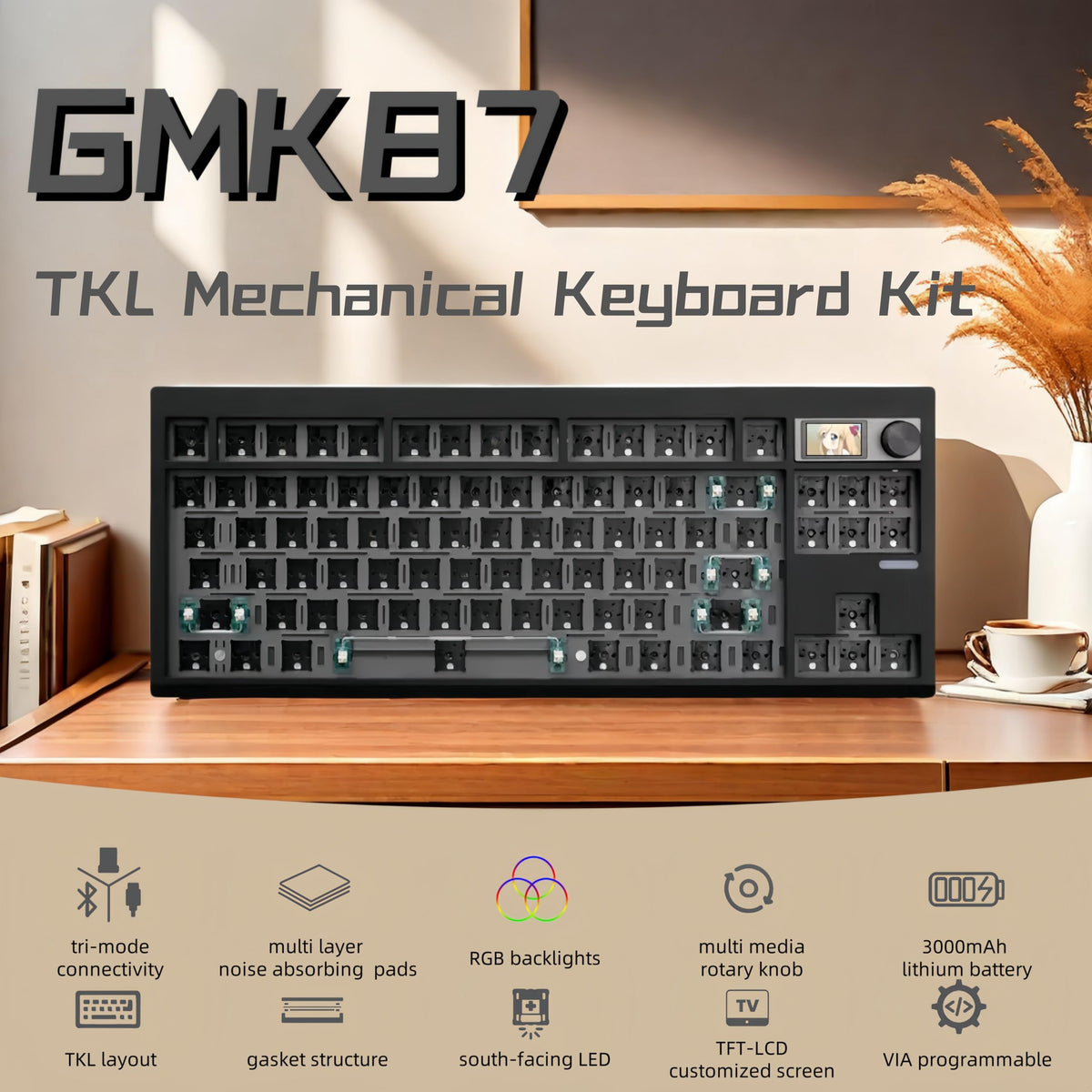 Cmokifuly GMK87 top view highlights vivid RGB backlighting