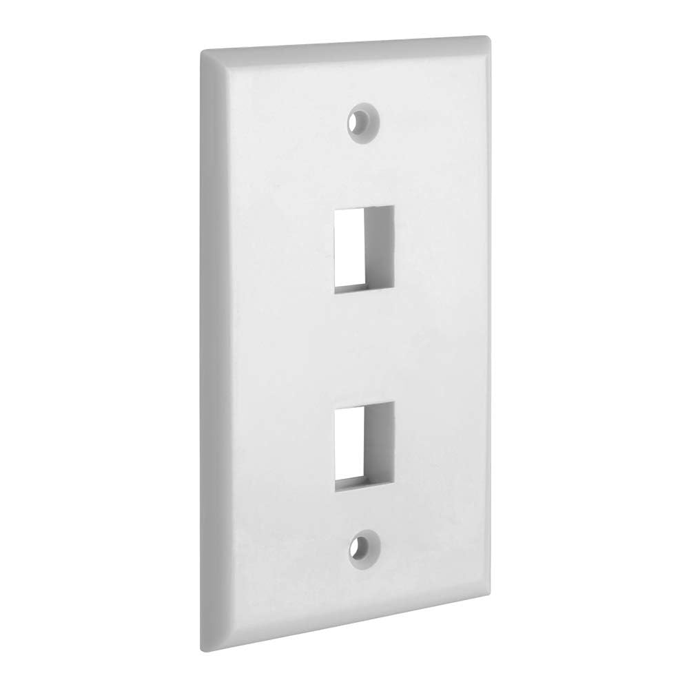 Cmple wall plate installed in-wall showing tidy RJ45 keystone access.