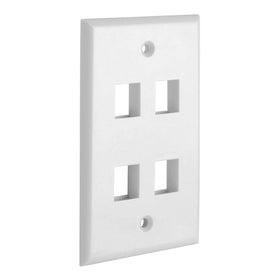 Cmple 4-port keystone wall plate close-up snap-in shows easy installation
