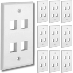 Cmple 4-port keystone wall plate front view with 10-pack kit for clean AV setups
