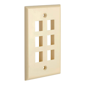 Cmple 6-port ivory keystone wall plate side profile showing slim ABS construction.