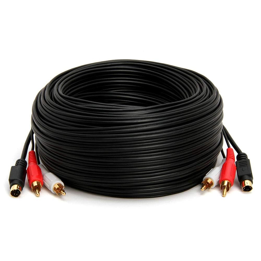 Cmple 75ft S-Video cable laid out to show full length and flexible black PVC jacket