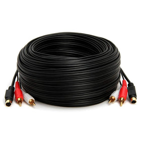 Cmple 75ft S-Video cable laid out to show full length and flexible black PVC jacket