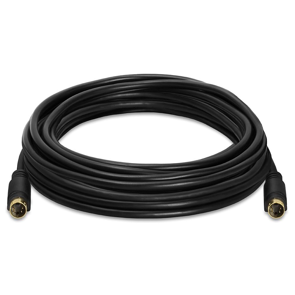 Cmple coiled 25 ft S-Video cable ready for installation, offers long reach