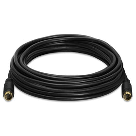 Cmple coiled 25 ft S-Video cable ready for installation, offers long reach