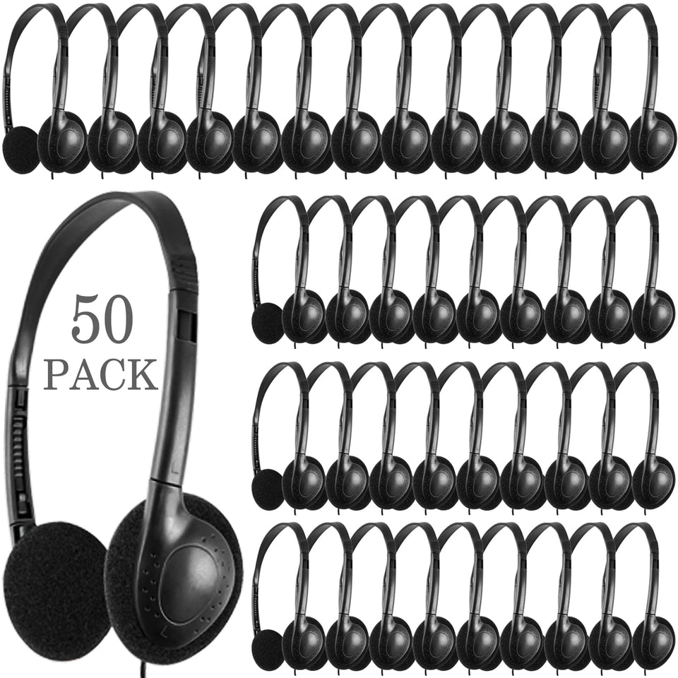 CN-Outlet 50-pack classroom headphones in black for schools.