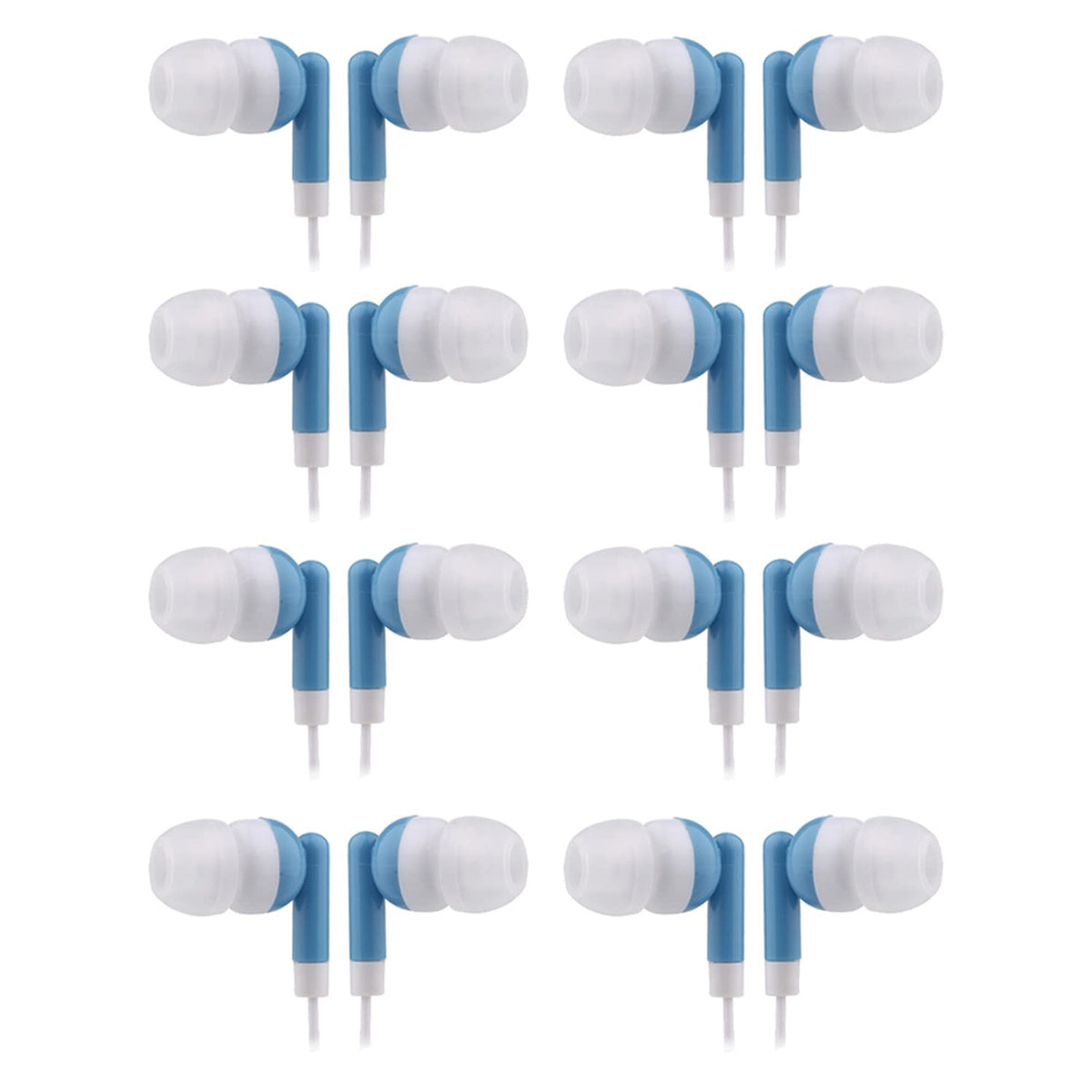 CN-Outlet 50-pack blue earbuds in a ziplock bag, ready for classroom use
