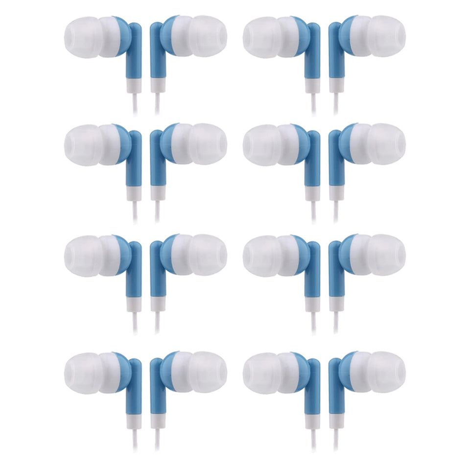 CN-Outlet 50-pack blue earbuds in a ziplock bag, ready for classroom use