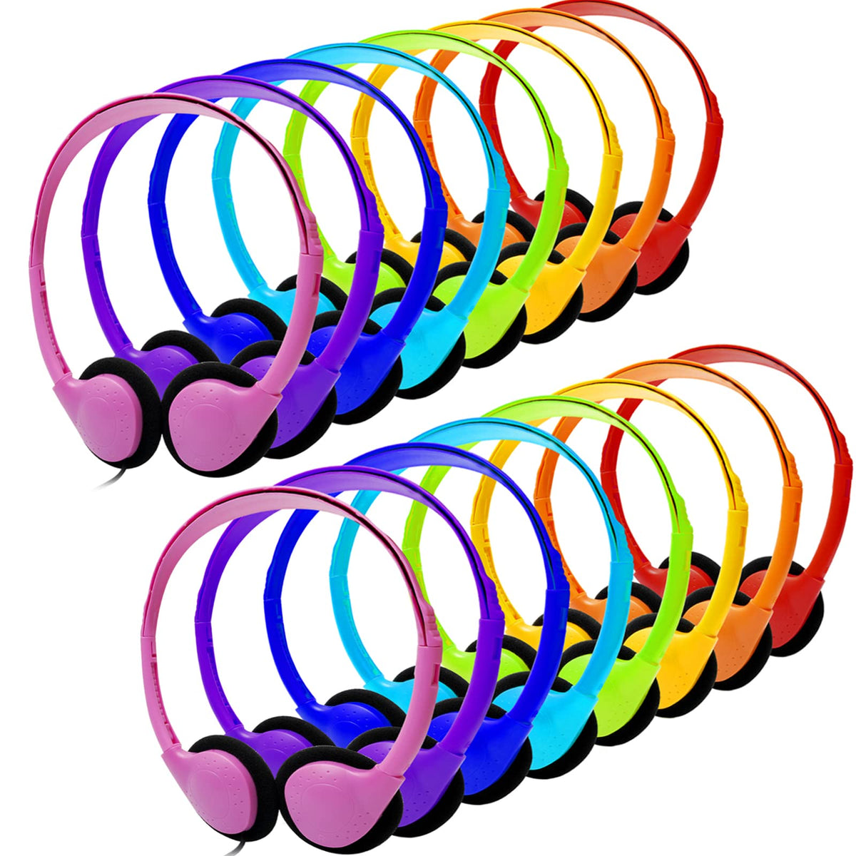 CN-Outlet kids headphones 16-pack in a colorful classroom-ready set