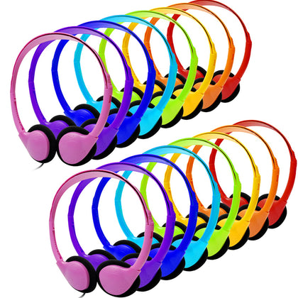 CN-Outlet kids headphones 16-pack in a colorful classroom-ready set