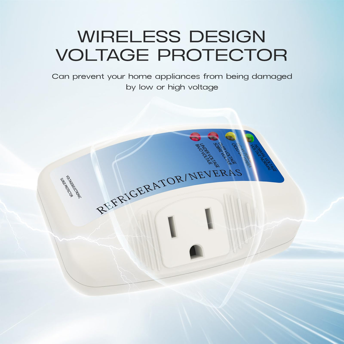 cnaodun protector plugged into wall powering a refrigerator for protection
