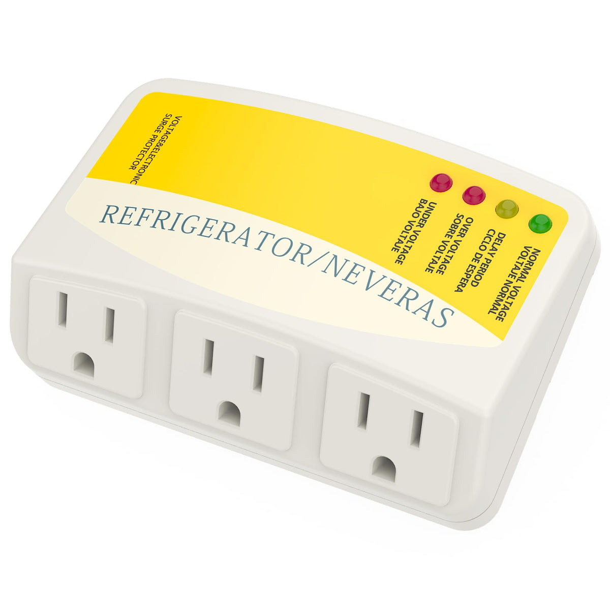 CNAODUN refrigerator surge protector front view with 3 outlets protects appliances from spikes