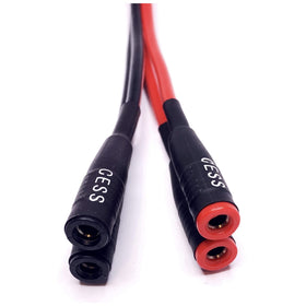 CNCESS CESS-057x2 dual banana plug splitter side view showing 2-to-4 jack layout.