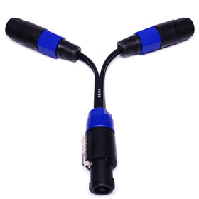 CNCESS CESS-132 male-to-two-female connectors enable daisy-chaining cabinets.